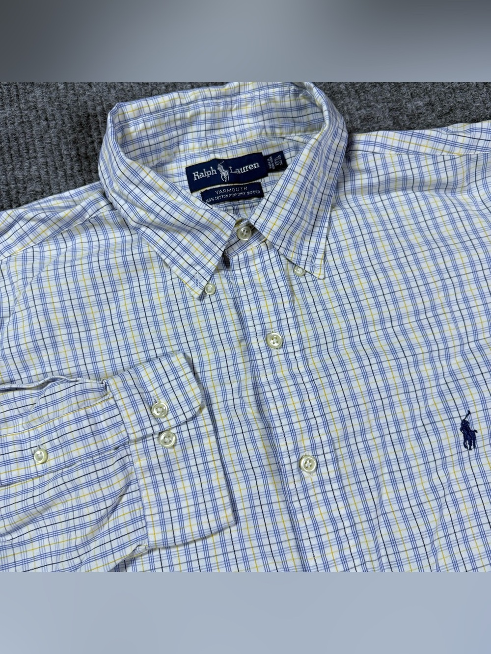 Ralph Lauren Shirt Yarmouth Mens 17.5 34/35 Cotton Pinpoint Oxford Tattersall